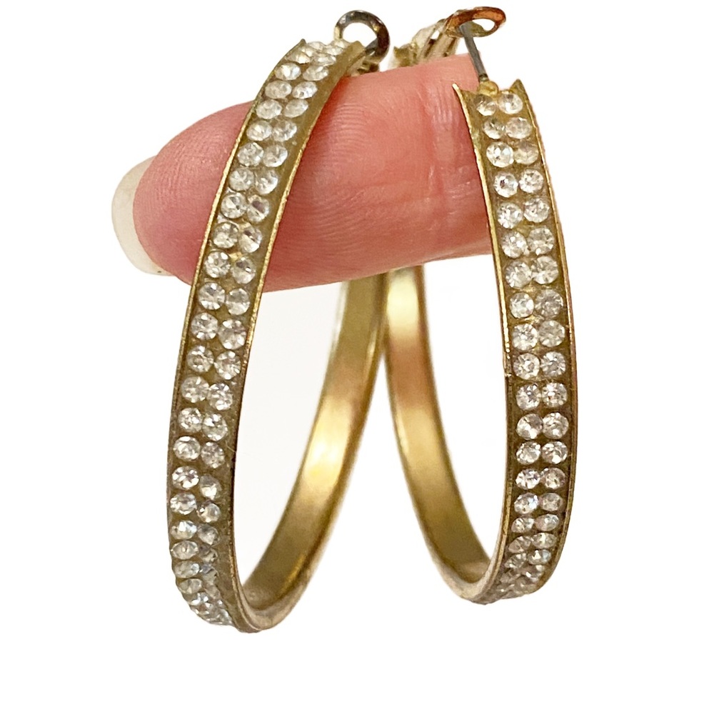 Vintage Y2K Earrings - Large Gold Blinged Hoop Earrings